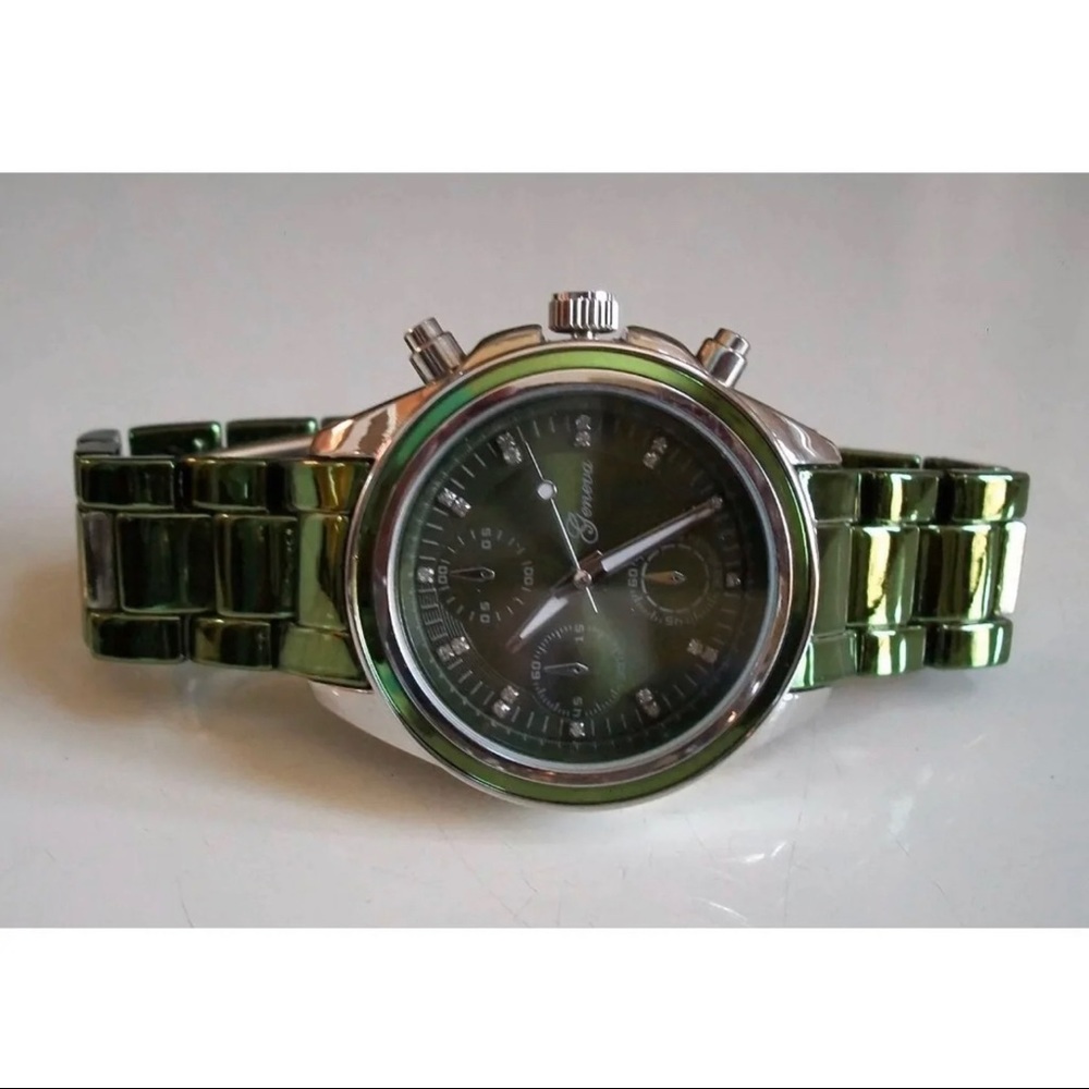 WOMEN METALLIC GREEN BOYFRIEND FASHION FUN WATCH